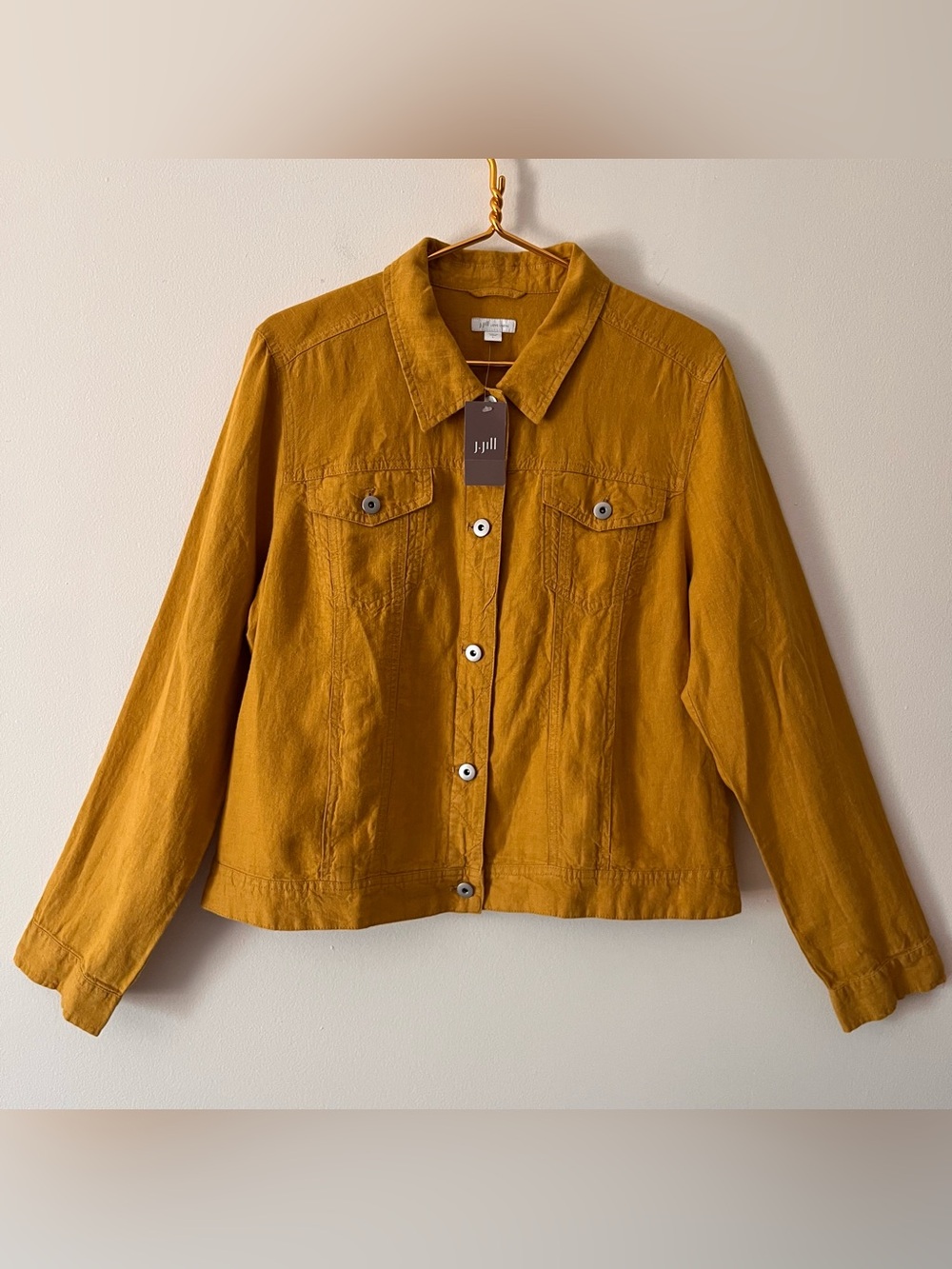 J. Jill  Love Linen NWT 100% Mustard Yellow Jean Jacket Large